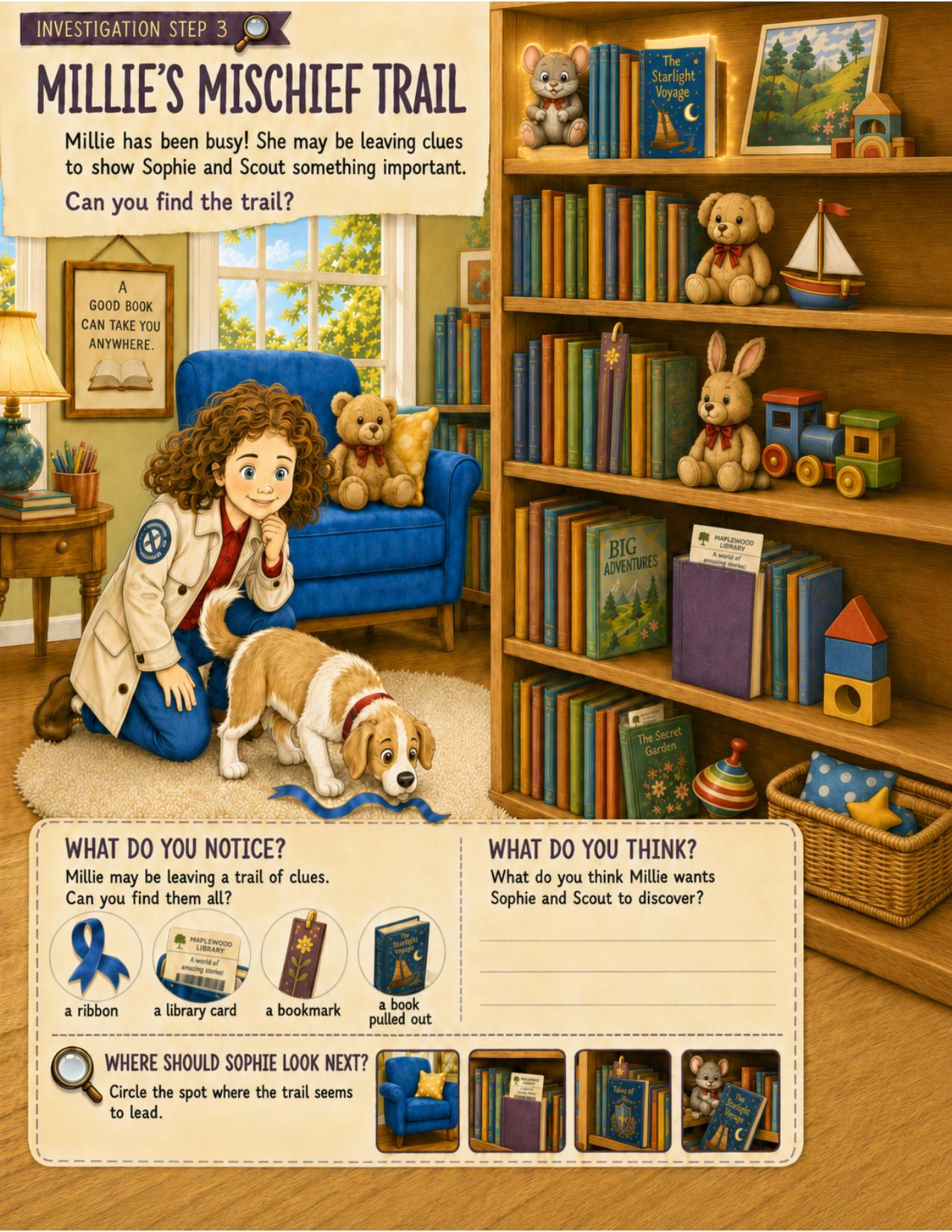 Interior page: Millie's Mischief Trail maze activity