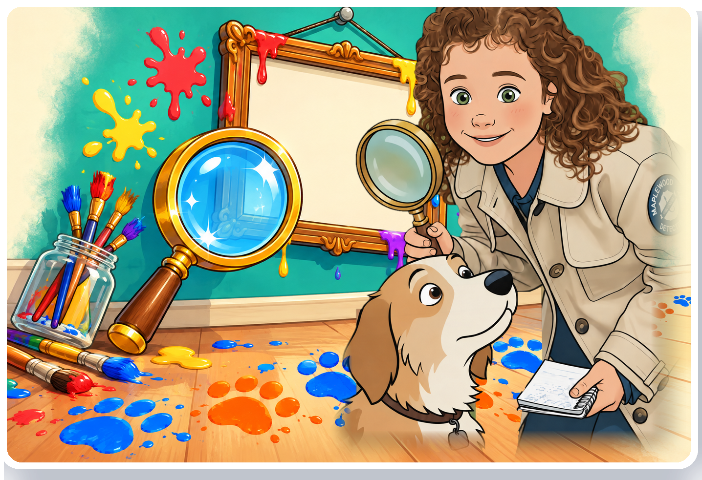 Sophie Sharp and Scout investigating an empty picture frame.